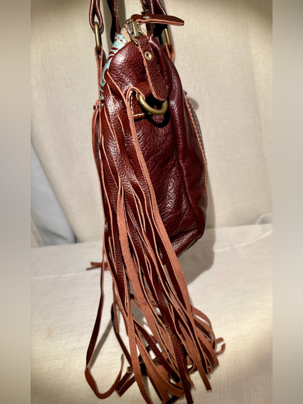 Myra Bag Cowhide Tooled Genui Leather Fringe Satchel Western Boho Bag Purse Med - Picture 4 of 15